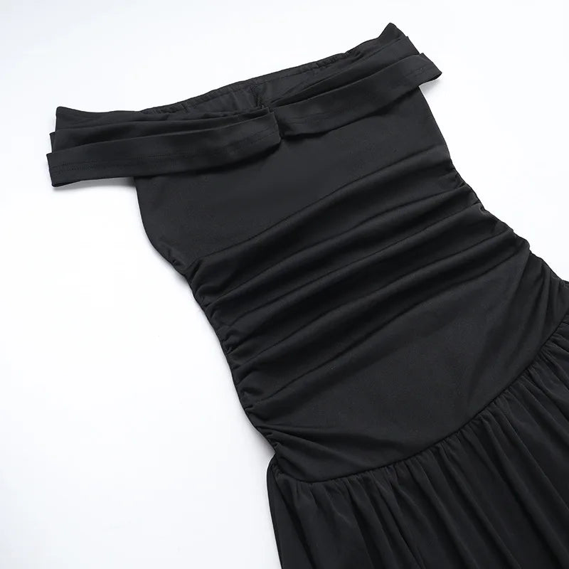 Slash Neck Off Shoulder Solid Dress