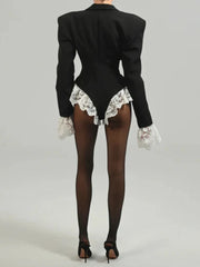 Lace Patchwork Black Long Sleeve Bodysuit