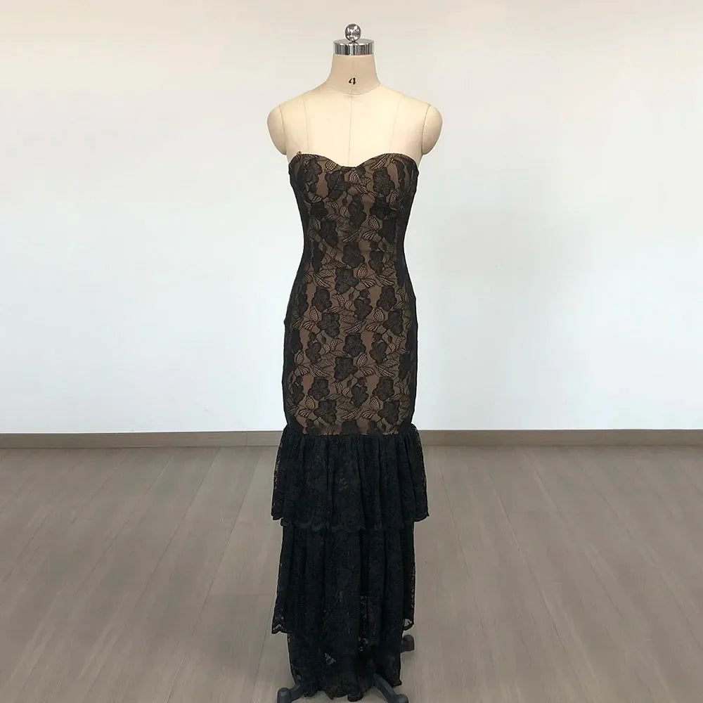 Convertible Maxi Lace Trim Evening Gown