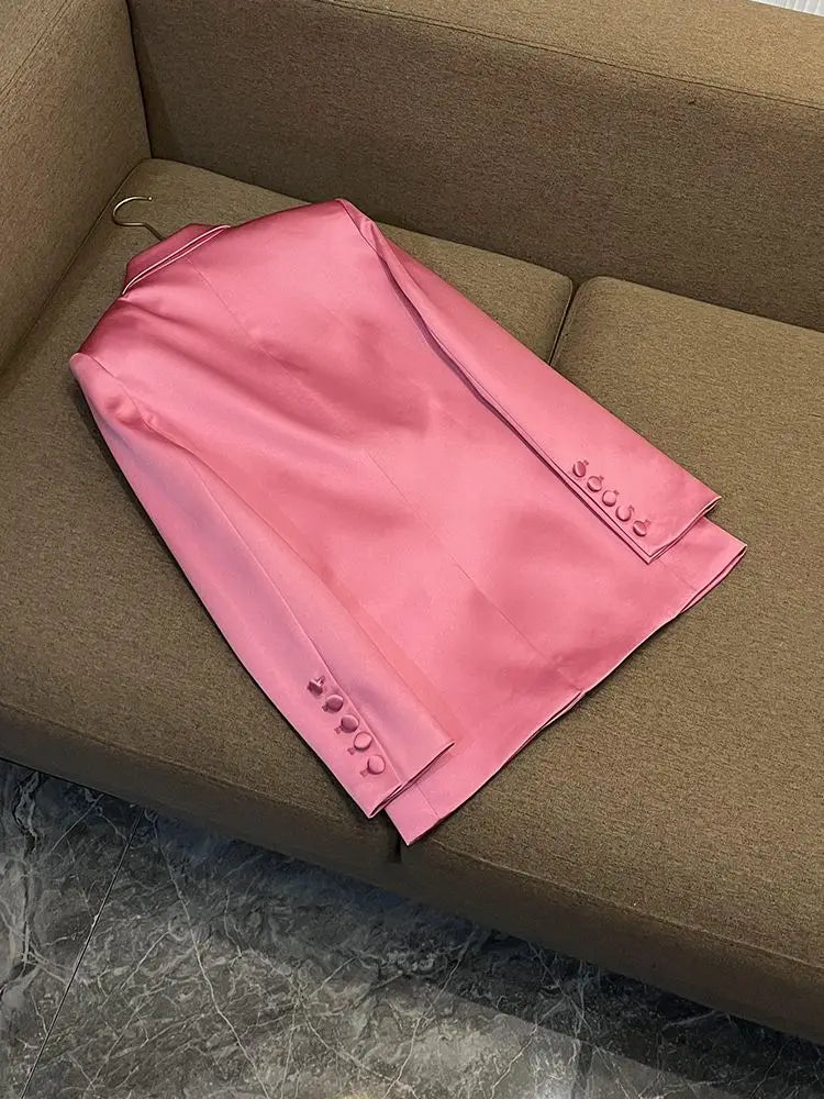 Pink Single Breasted jacket Suit two piece sets