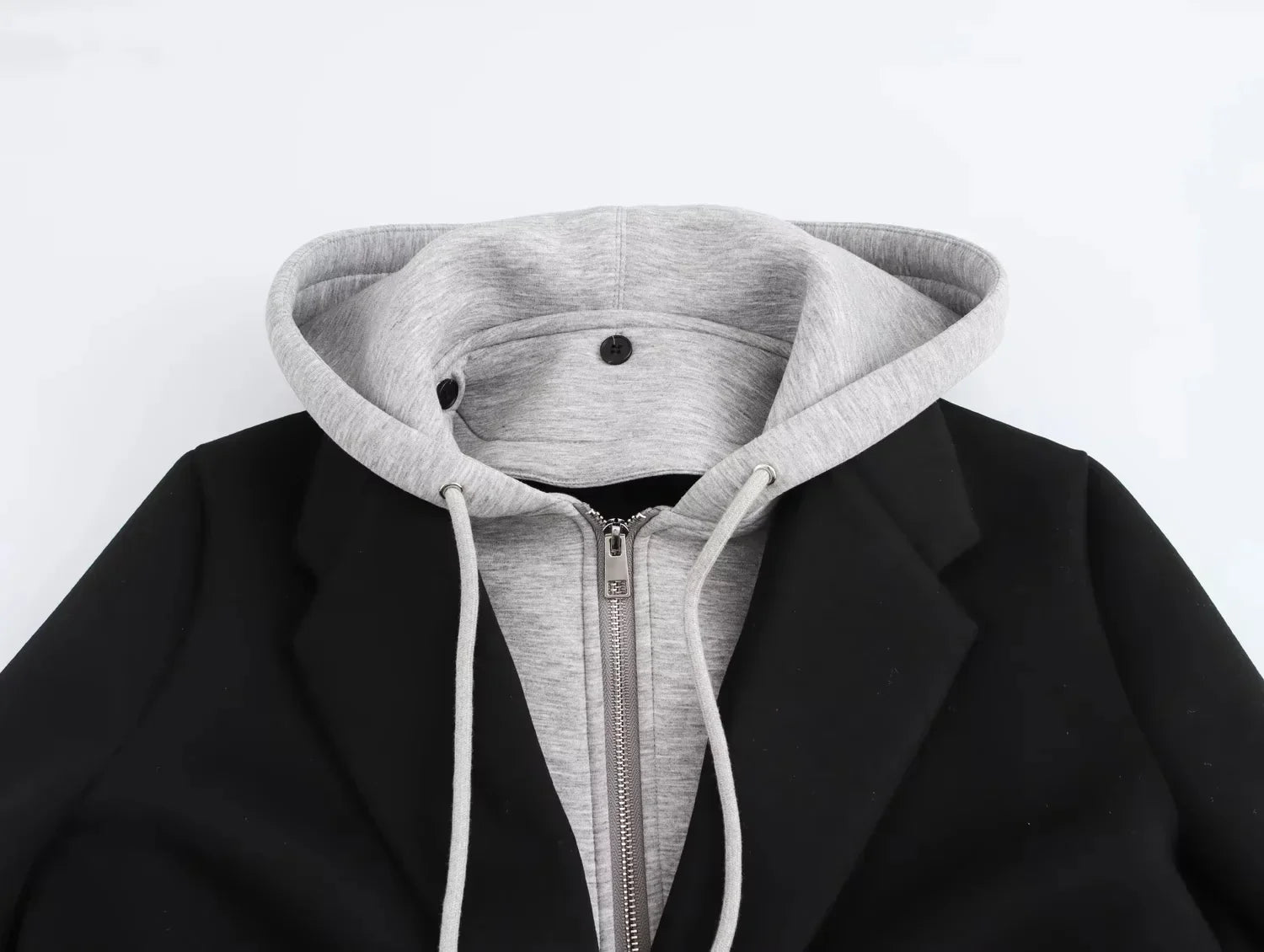 Patchwork Hooded Button Zipper Long Sleeve Coats
