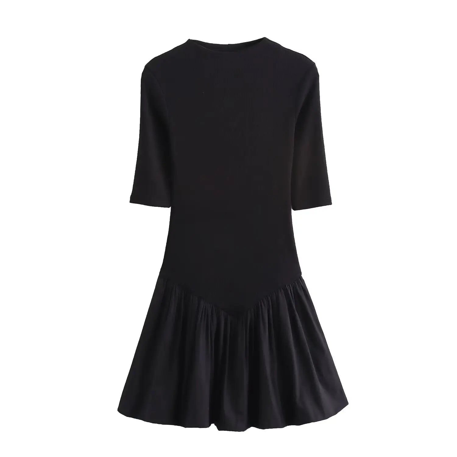 Half Sleeve Poplin Patchwork Short Dress