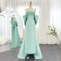 Sage Green Evening Dress with Beaded Cape