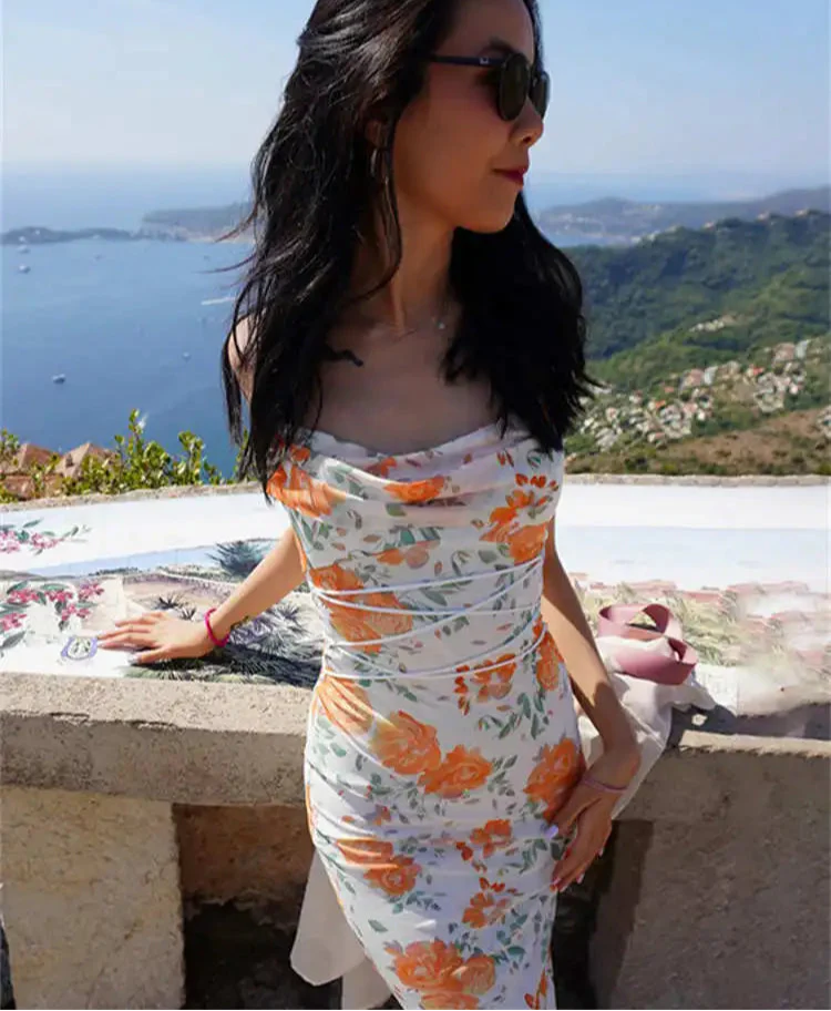 Floral Print Spaghetti Strap Long Dress