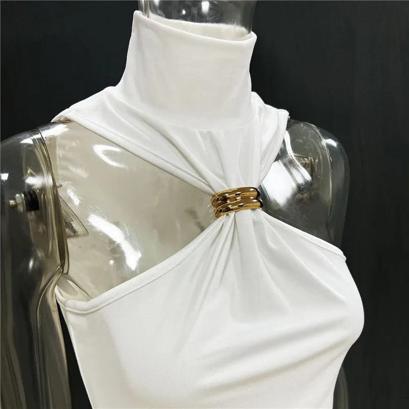 Turtleneck Metal Ring Knitted Tops