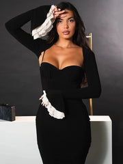 Patchwork Square Collar Evening Fishtail Dress