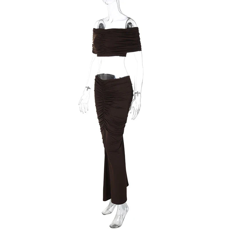 Off-shoulder Crop Top And Long Skirt Suit