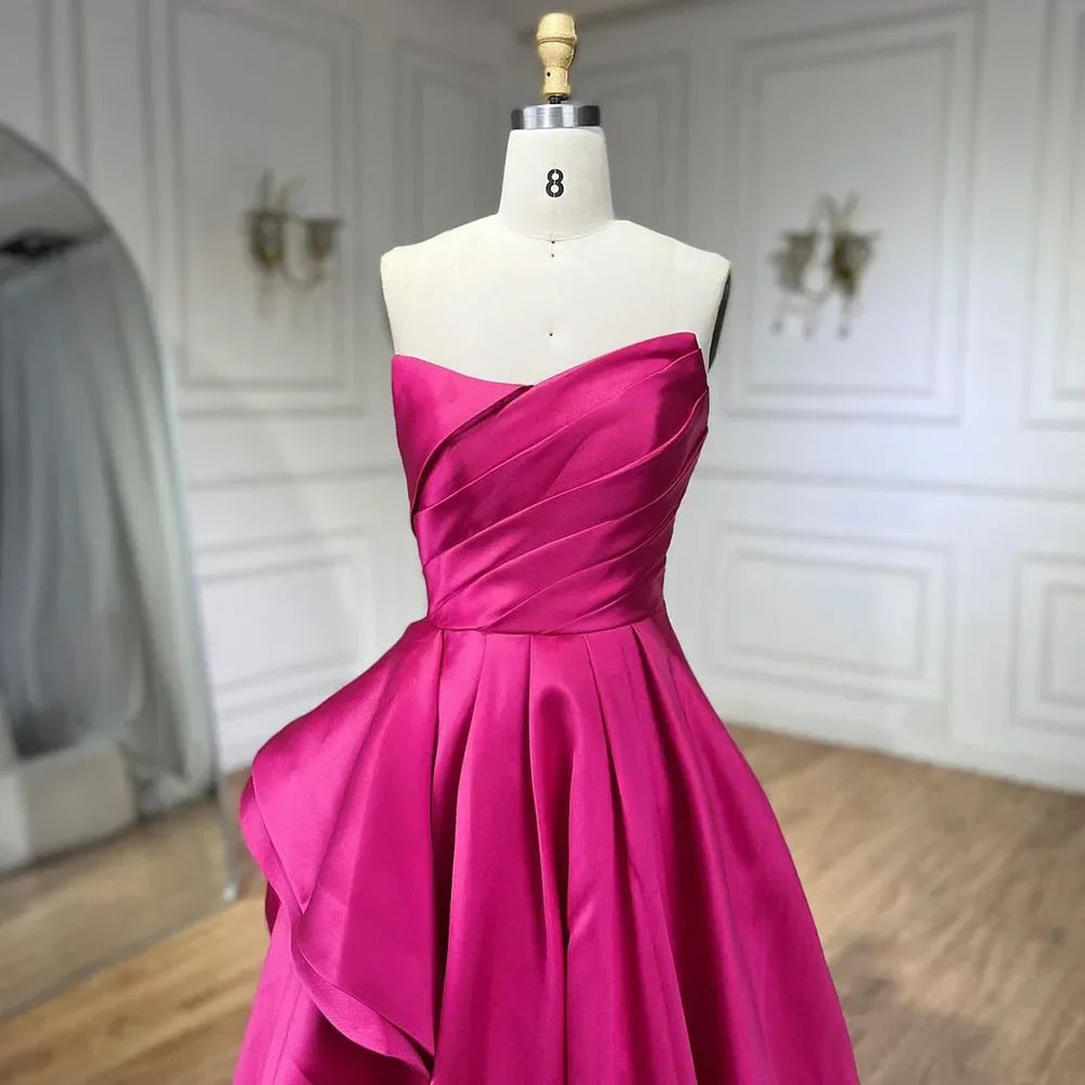 Fuchsia Satin Strapless Evening Prom Dress