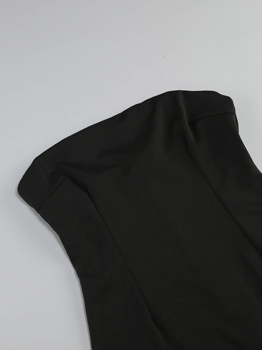 Black Tube Mini Dress With Large Red Bow Detachable Sleeves