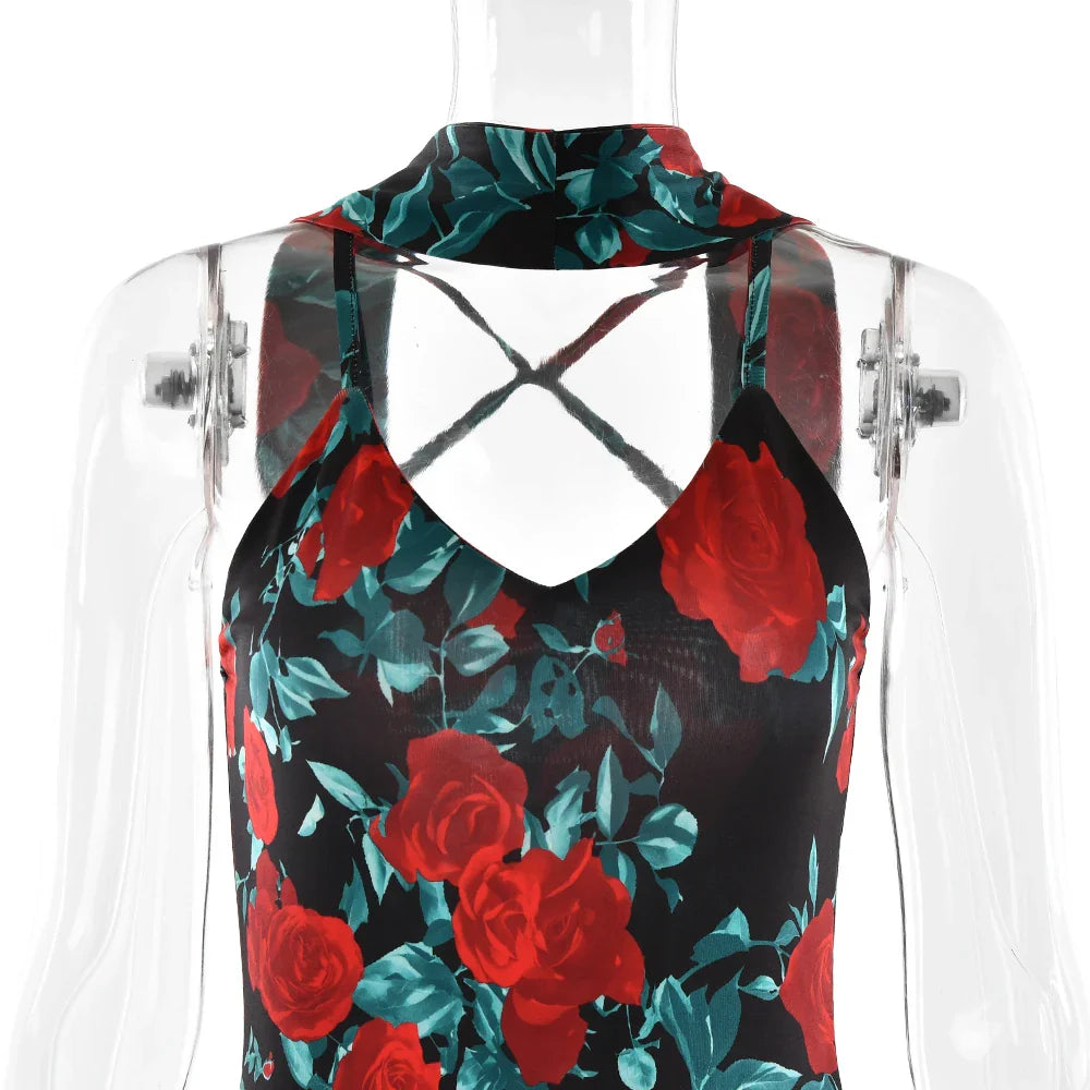 Floral Print Backless Maxi Dress