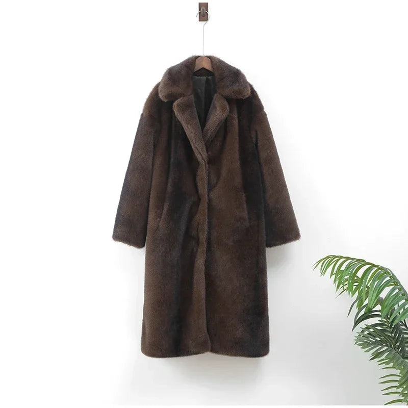 Faux Fur Lapel Fluffy Plush Warm Coat