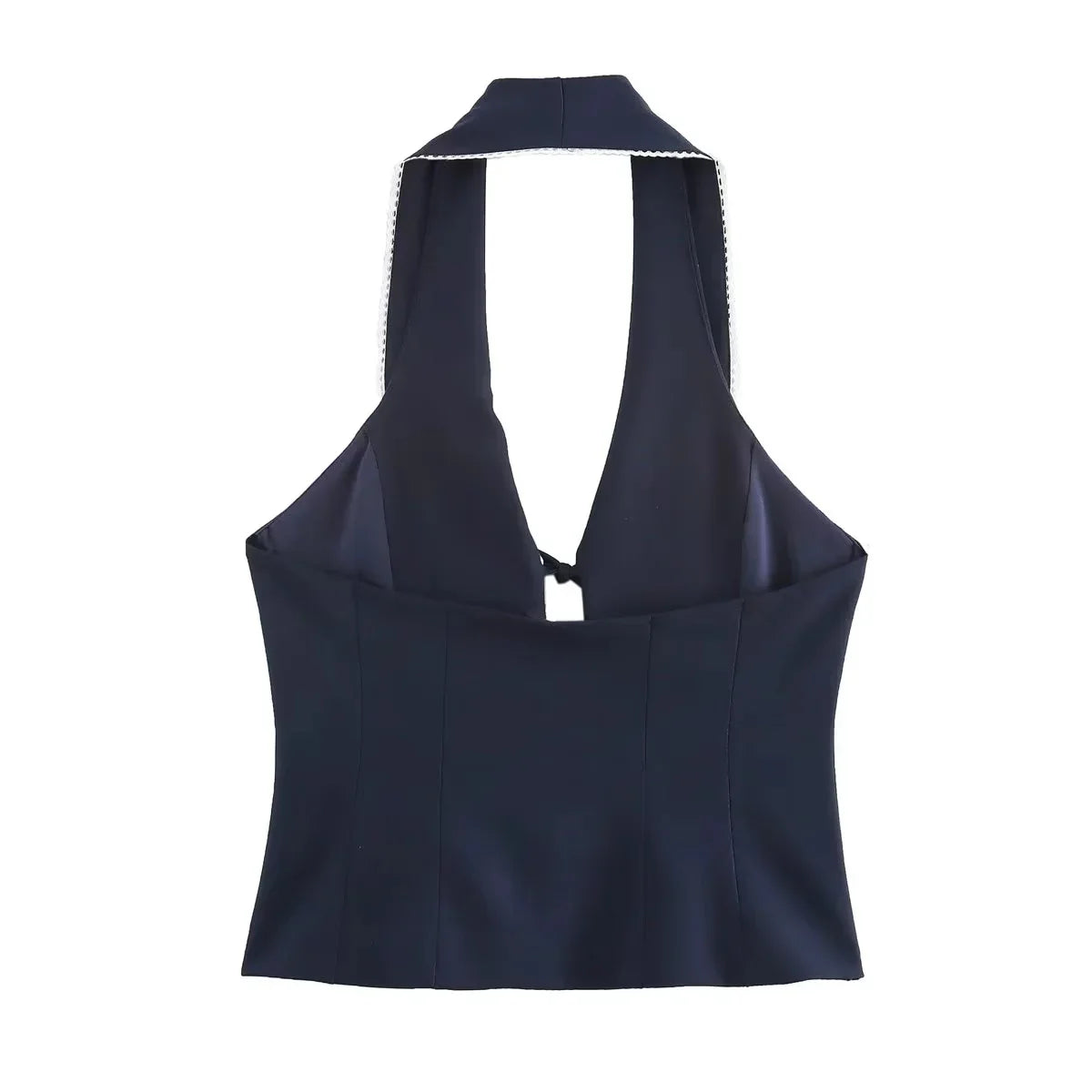 Halter Top Solid Bow Backless Short Vest