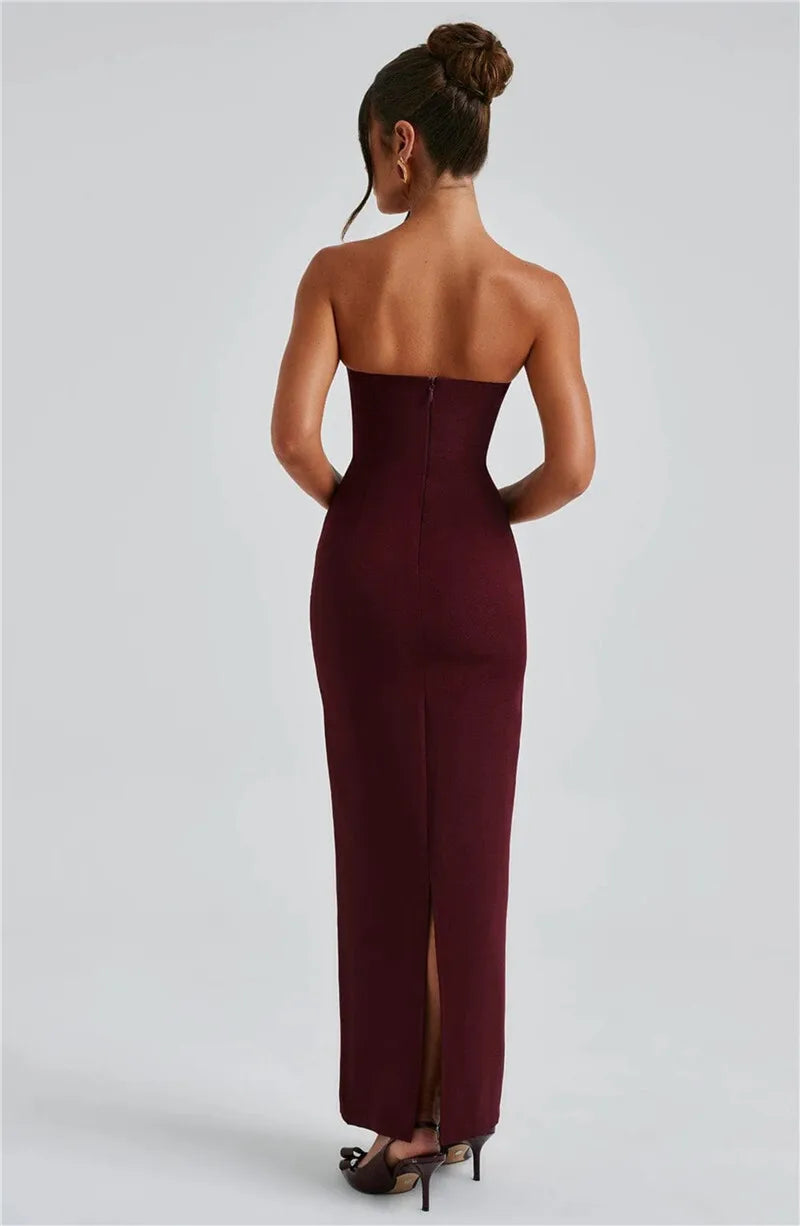 Scarf Collar Strapless Off-shoulder Long Dress