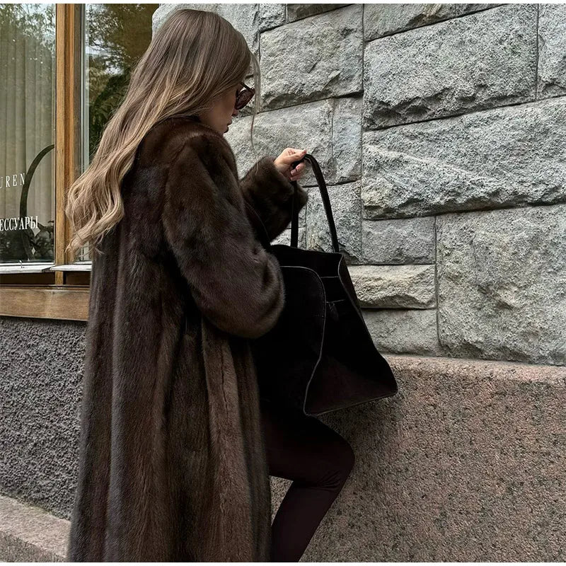 Faux Fur Lapel Fluffy Plush Warm Coat