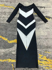 Slash Neck Gauze Patchwork Contrast Long Dress