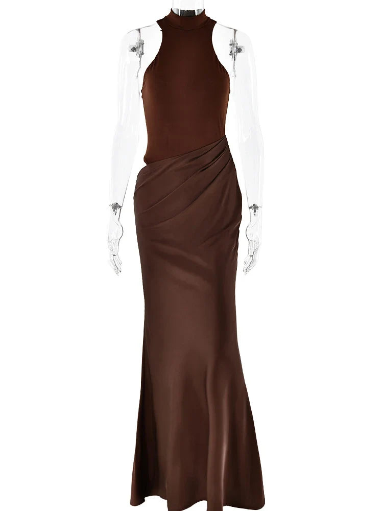 Satin Sleeveless High Neck Dress