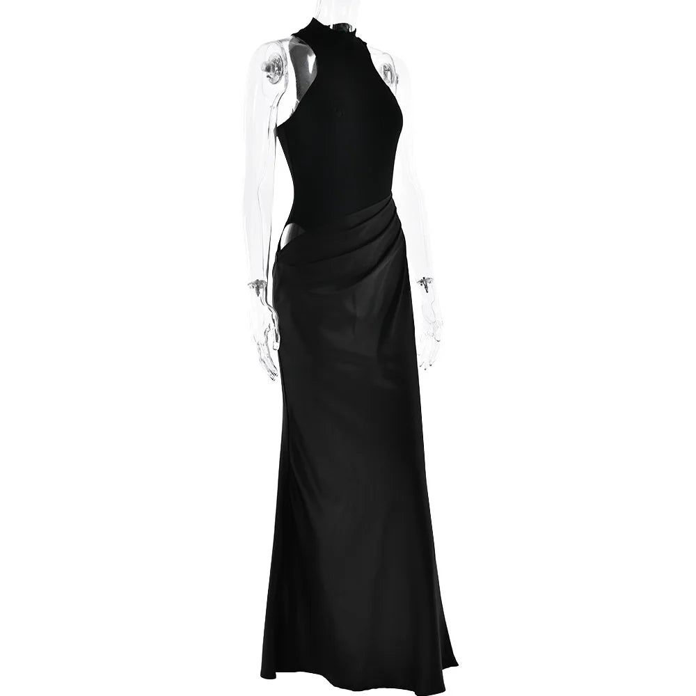 Satin Sleeveless High Neck Dress