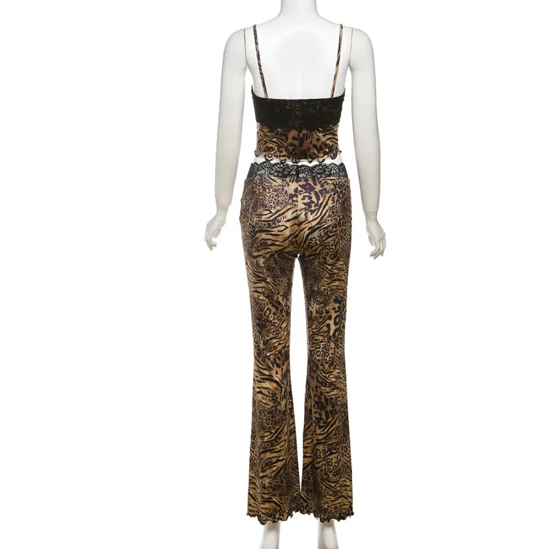 Leopard Print Two-Piece Cami Flare Pantsuit