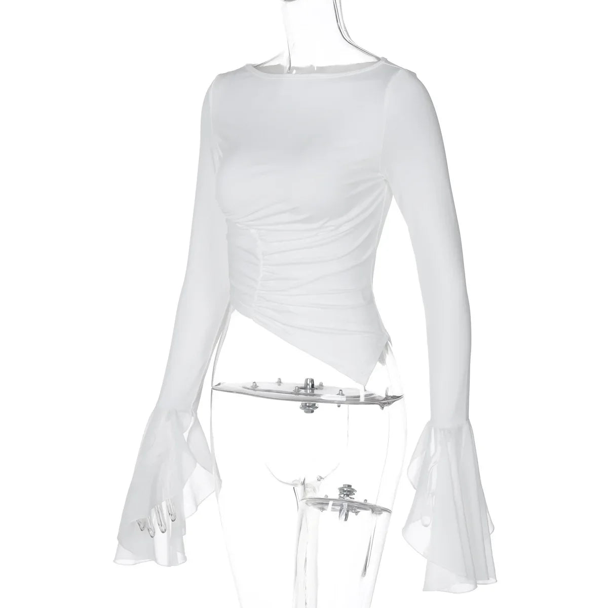 Mesh White Flare Sleeve Top