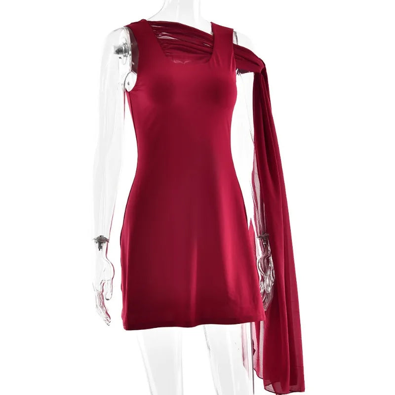 Asymmetrical Chiffon Ribbon Sleeveless Mini Dress