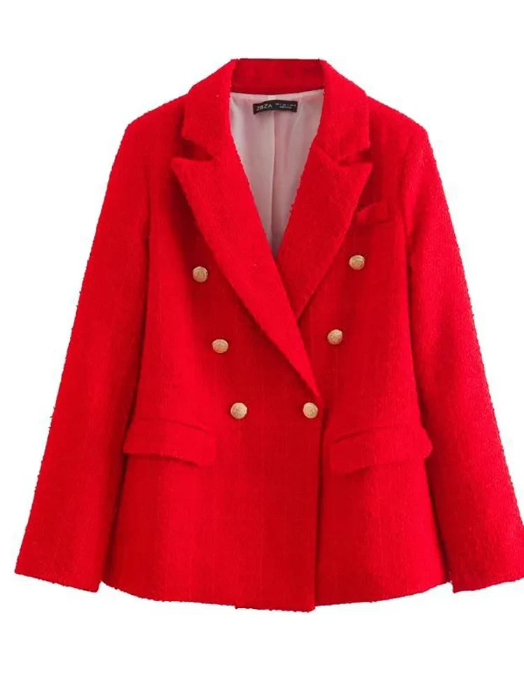 Double Breasted Buttons Tweed Blazer
