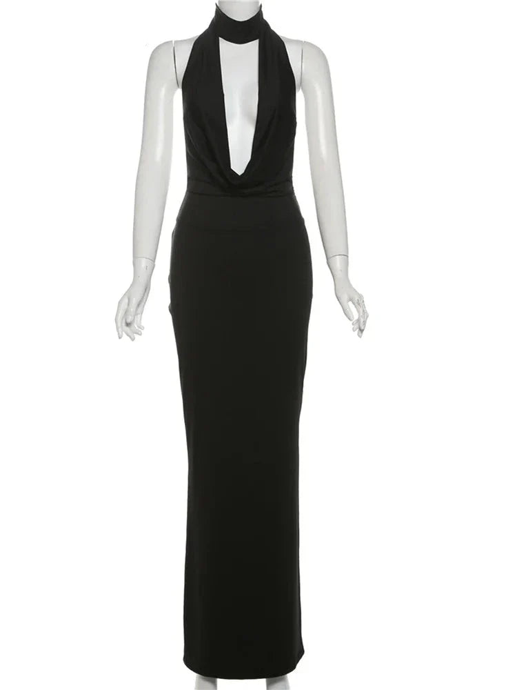 Halter Low Swinging Neck Maxi Dress