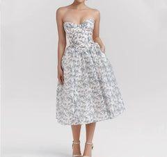 Low Waist Pleated Midi Dress Bra Chest With Wire