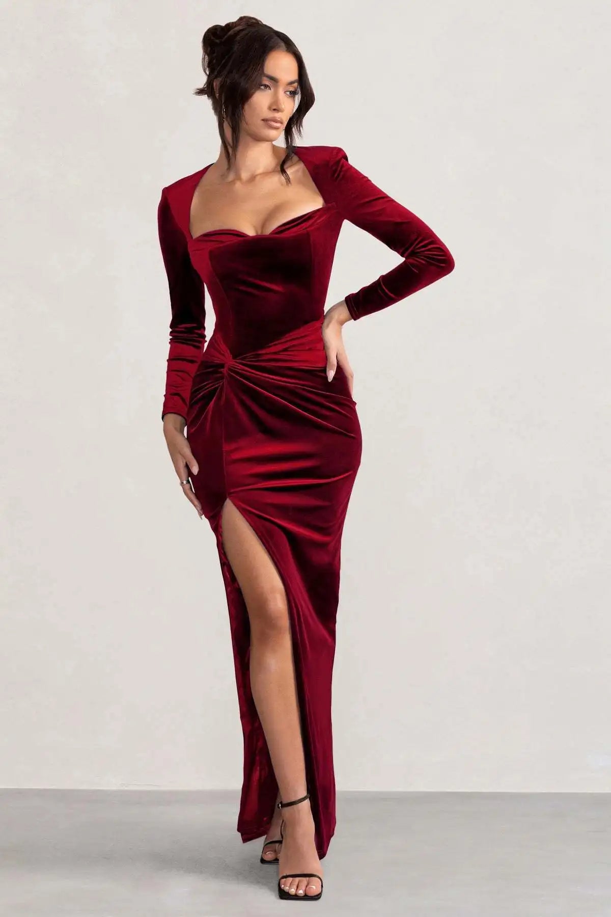 Velvet Elastic Tight Long Sleeved Dress