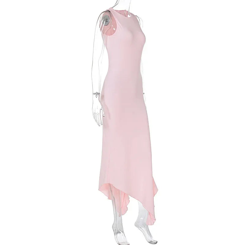 Irregular Ruffle Sleeveless Split Long Dresses