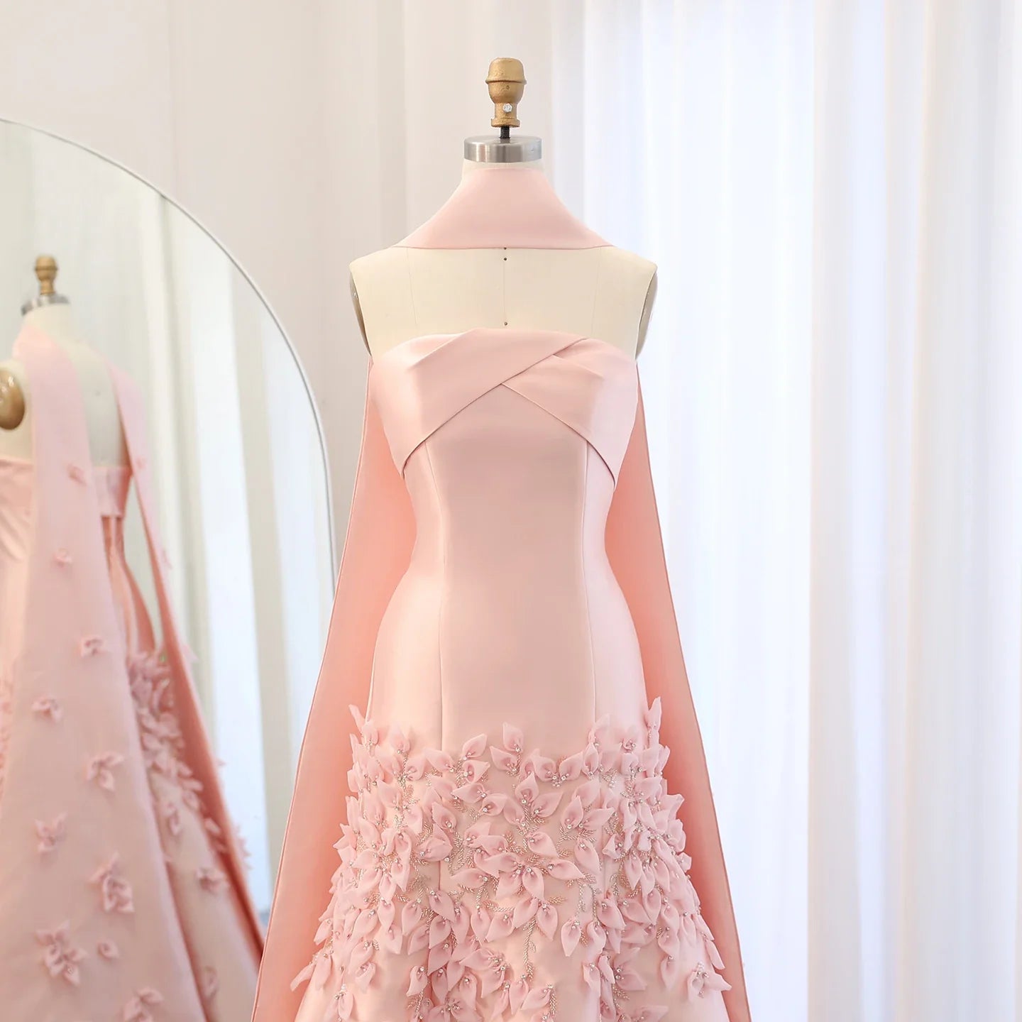 Blush Pink Mermaid Evening Gown with Cape