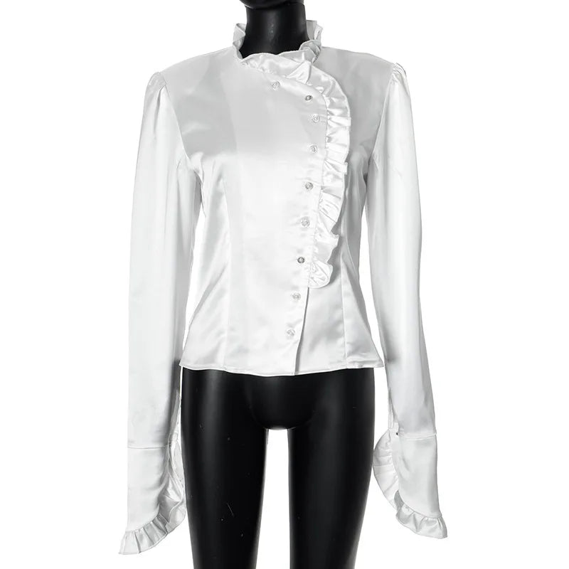 Ruffles White Long Sleeve Shirt