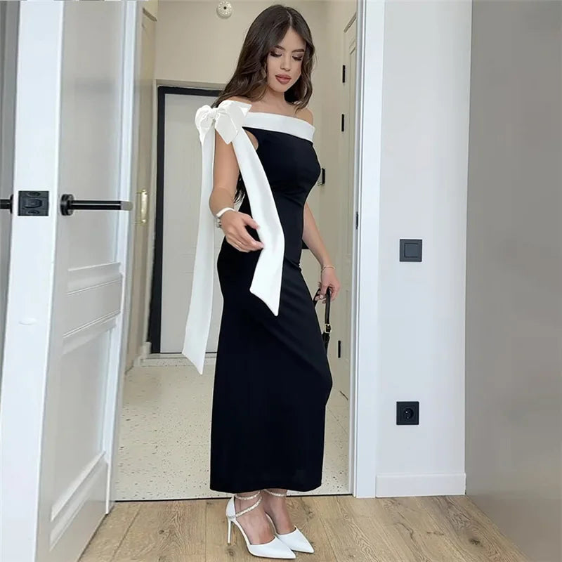 Diagonal Collar Backless Lace-Up Dress