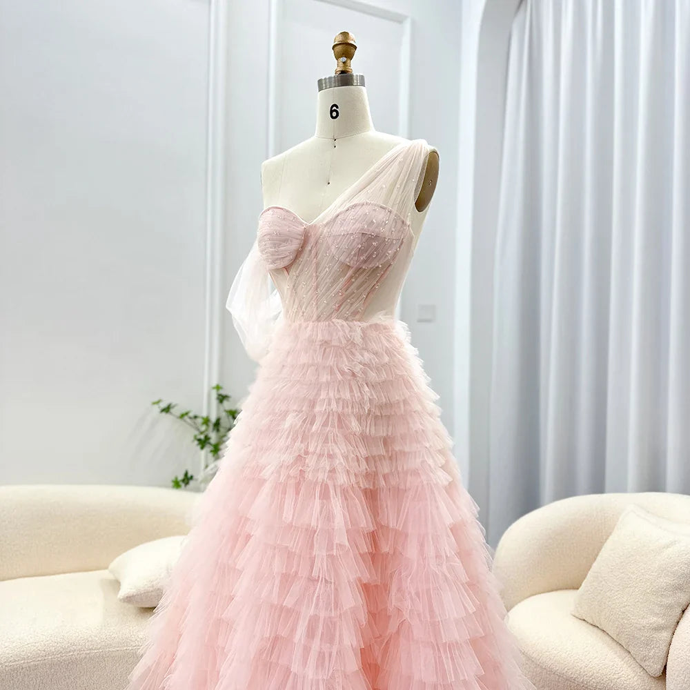 Elegant Pink Lilac One-Shoulder Ball Gown