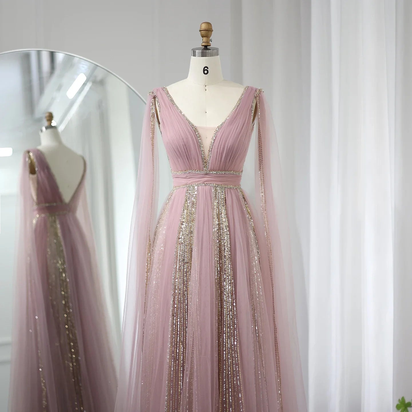 Cape Sleeves Chiffon Plus Size Party Gown
