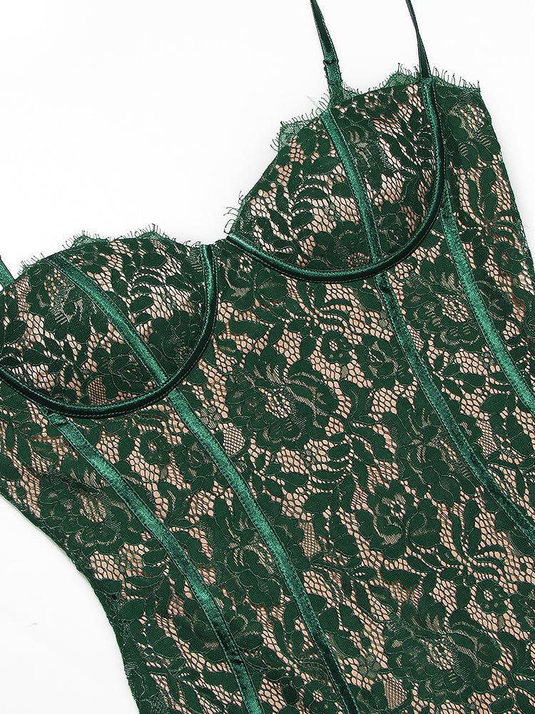 Spaghetti Strap Midi Green Dress
