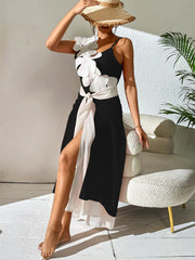 One Piece Floral Lace Up Ruffle Swimming Suit