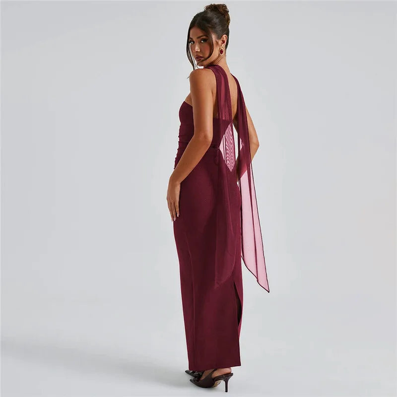 Mesh Sleeve Off-shoulder Long Dress