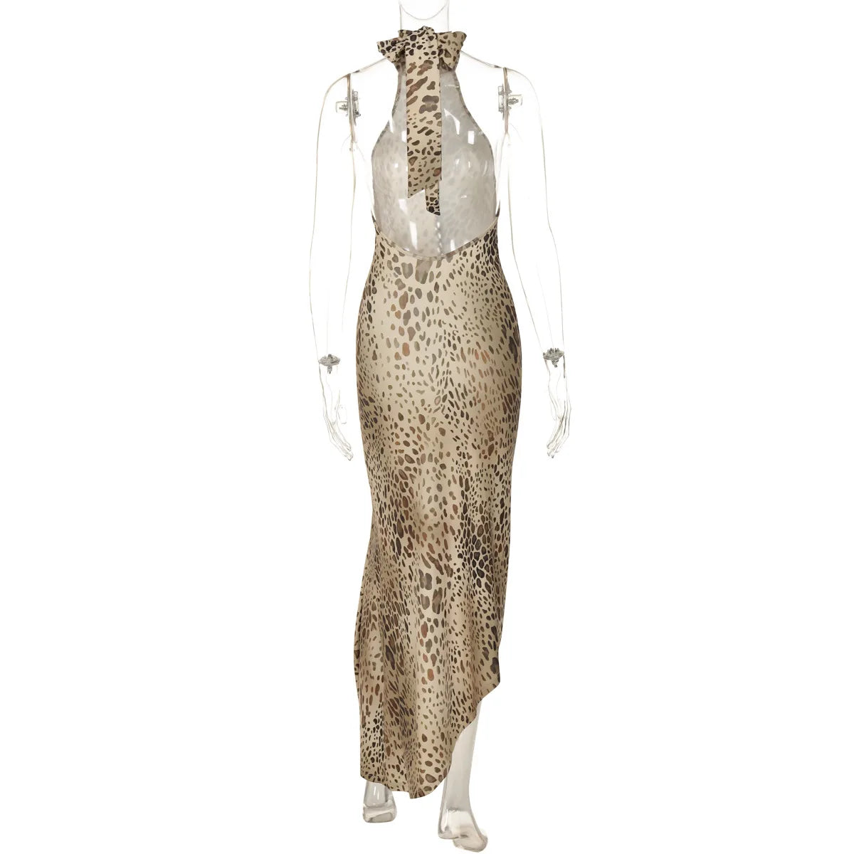 Halter Leopard Embellished Long Dress