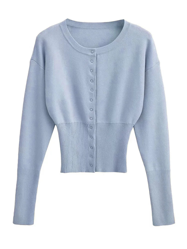 Autumn Knitwear Cardigan Ribbed Patchwork Cropped Top