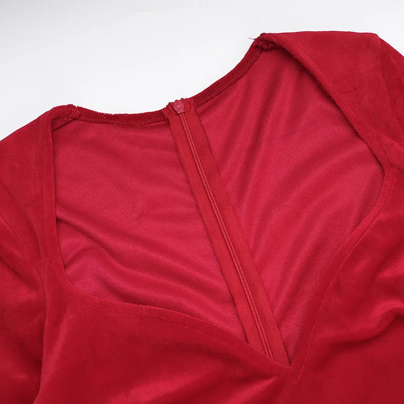 Red Long Sleeve Side Slit Dress