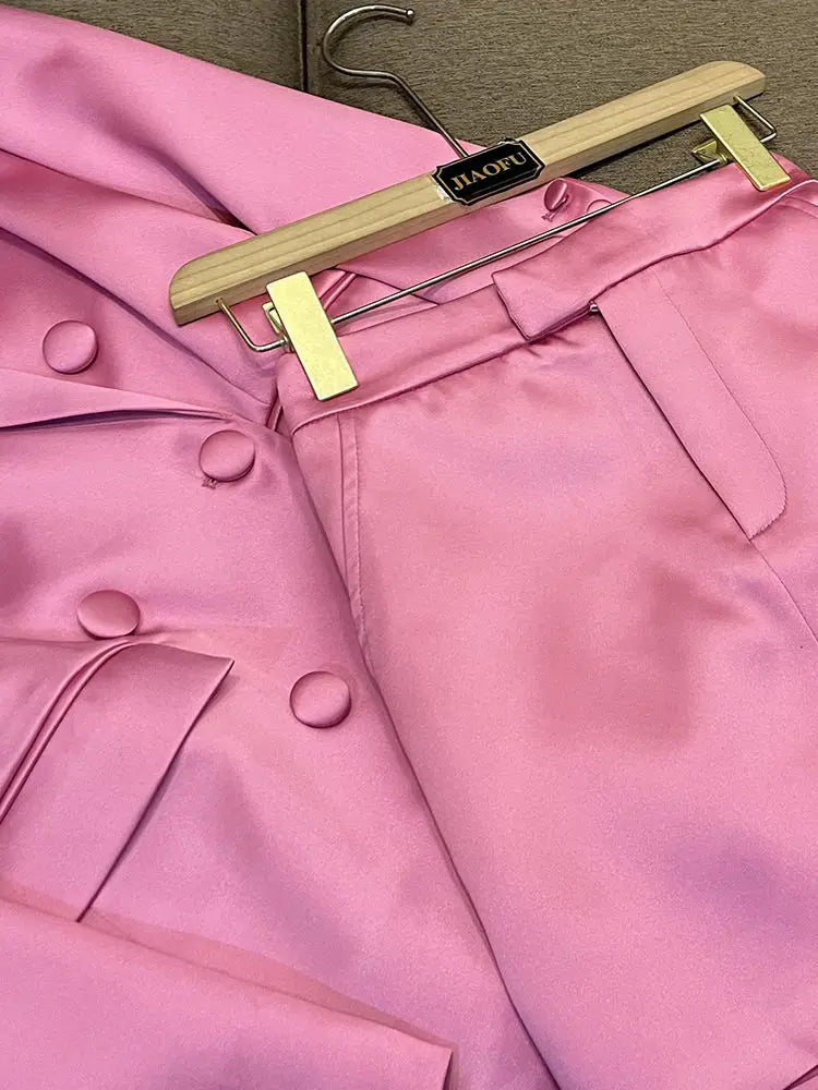 Pink Single Breasted jacket Suit two piece sets