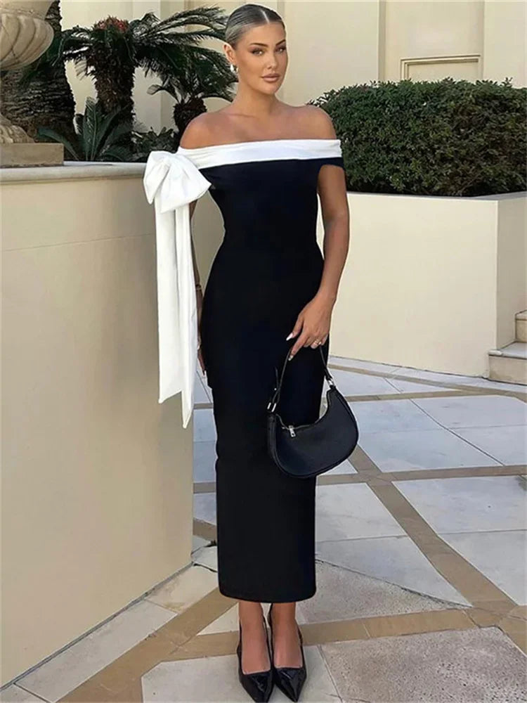 Diagonal Collar Backless Lace-Up Dress