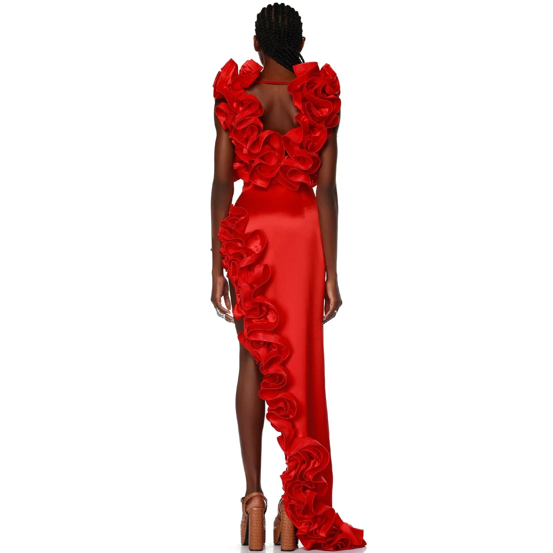 Solid Red Flower Swim Suit Deep V Bodysuit