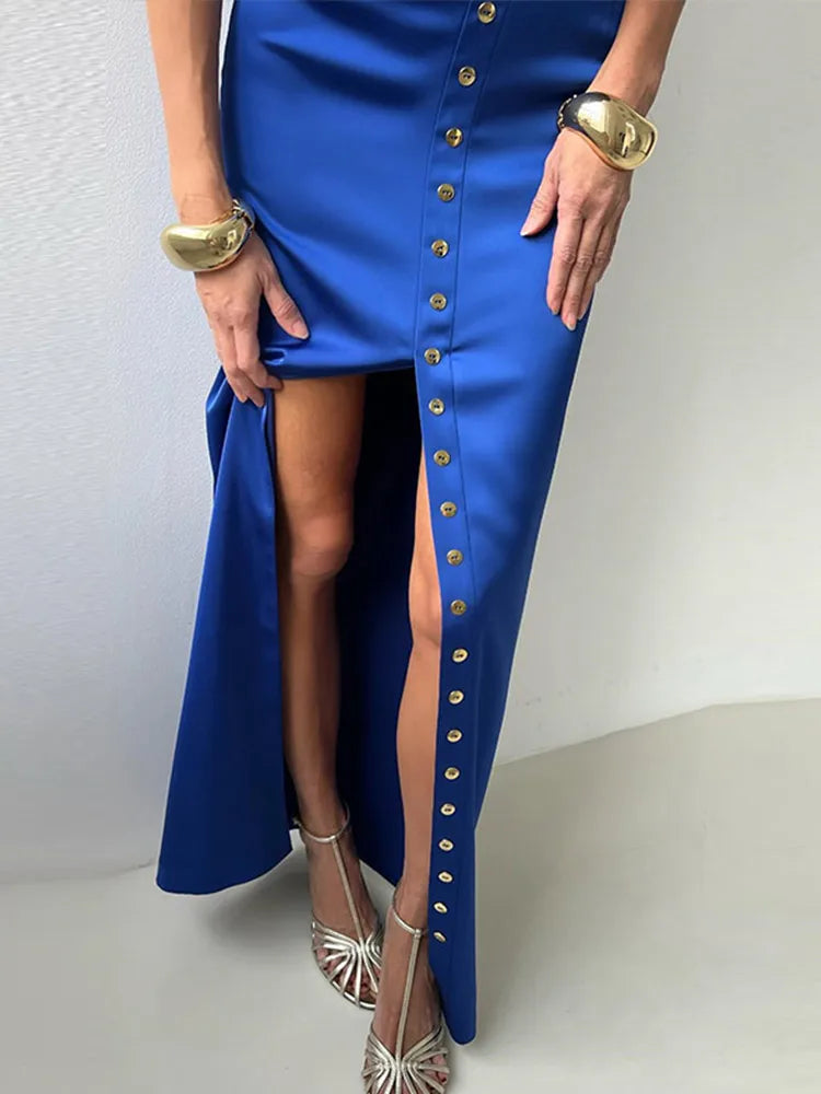 Sleeveless Top Suit With Front Split Skirt