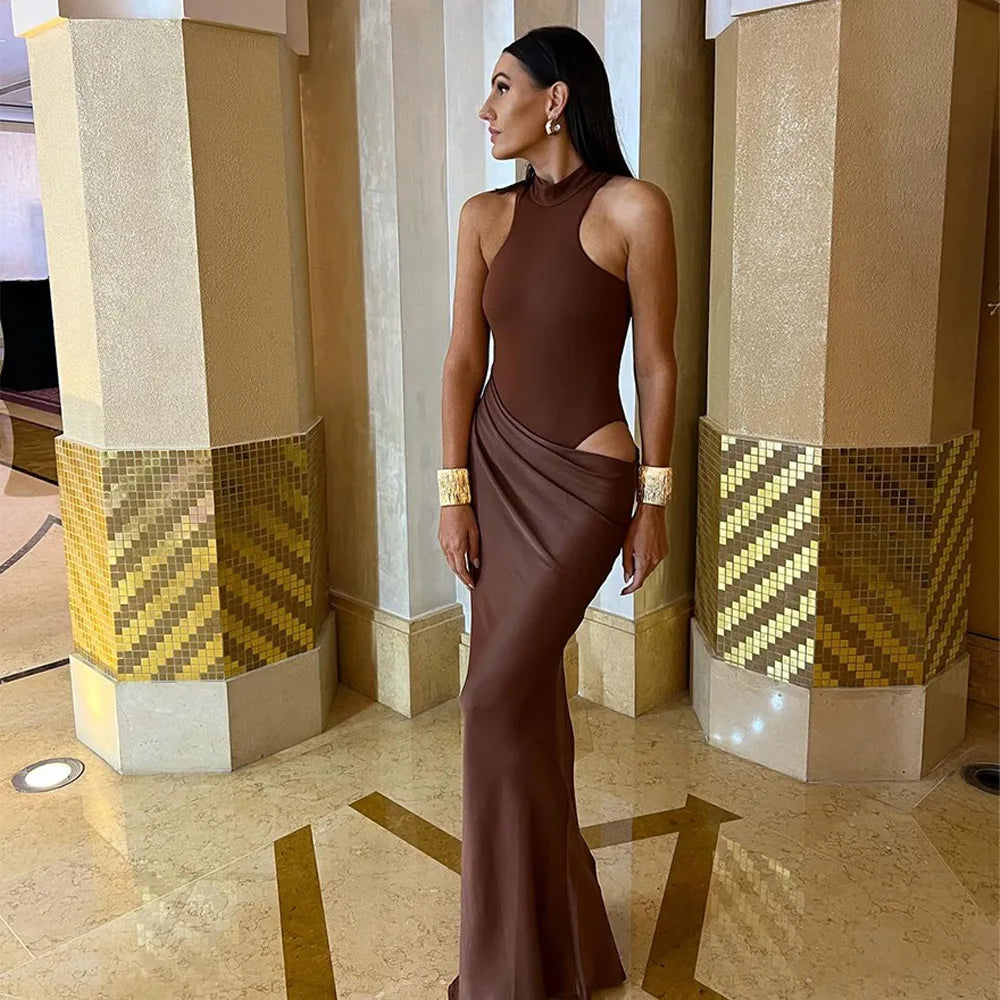 Satin Sleeveless High Neck Dress