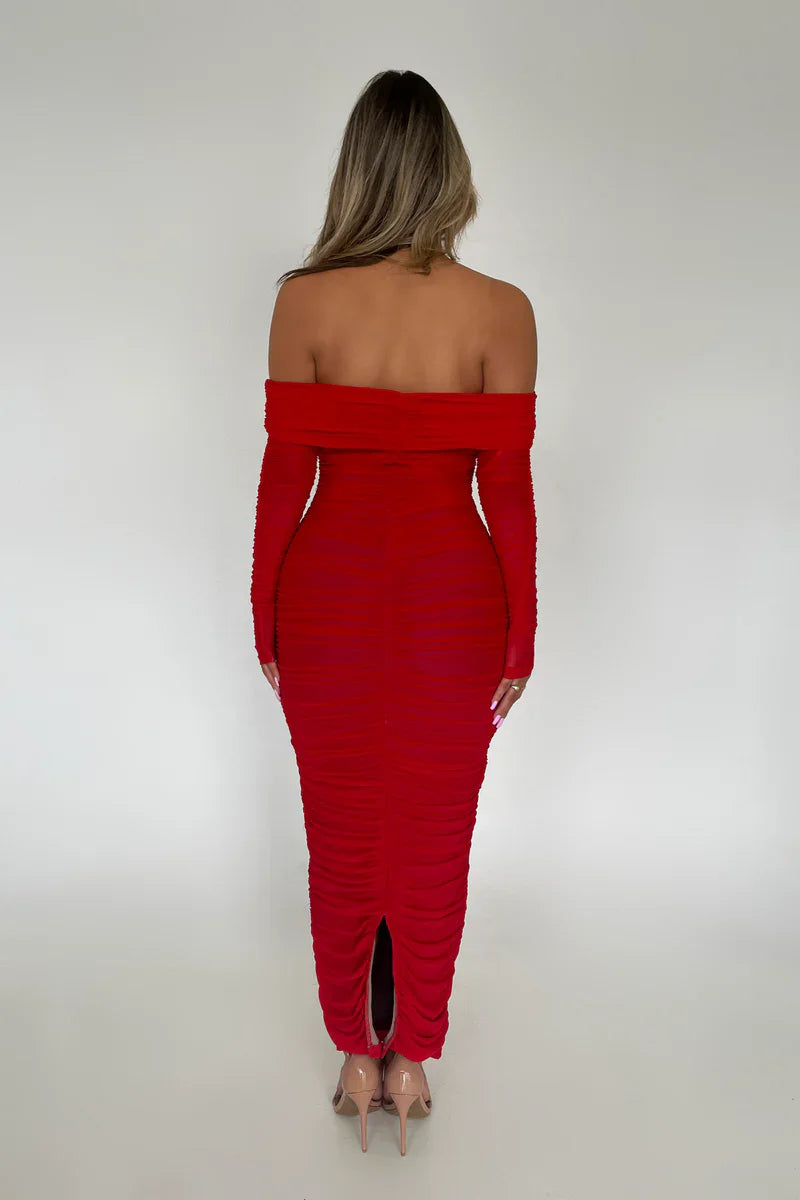 Off-shoulder Slash Neck Solid Maxi Dress