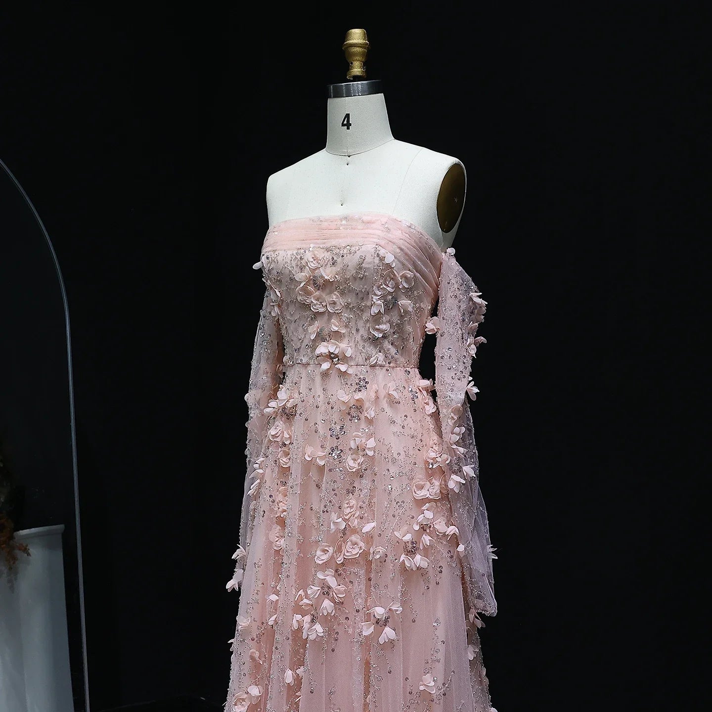3D Flowers Long Sleeves Evening Party Dress