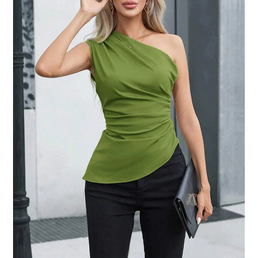 Sleeveless One-Shoulder Skinny Fit Tank Top