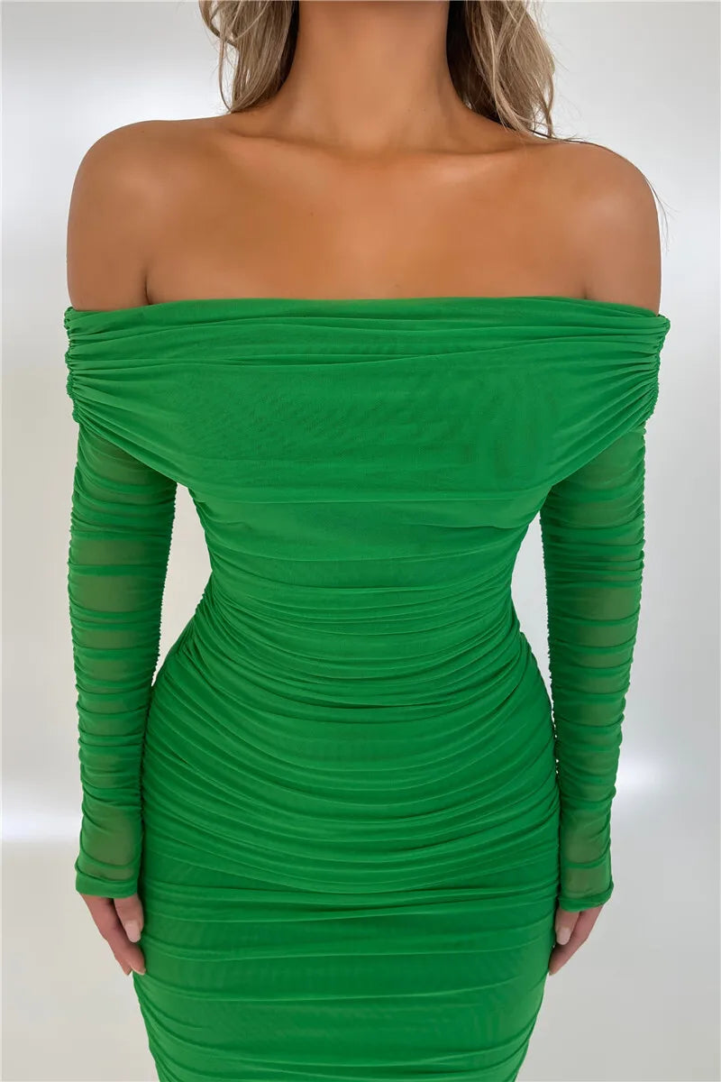 Off-shoulder Slash Neck Solid Maxi Dress