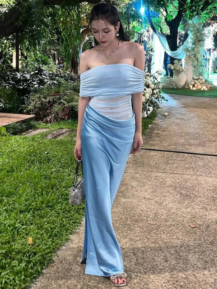 Off-the-Shoulder Strapless Backless Maxi Dress
